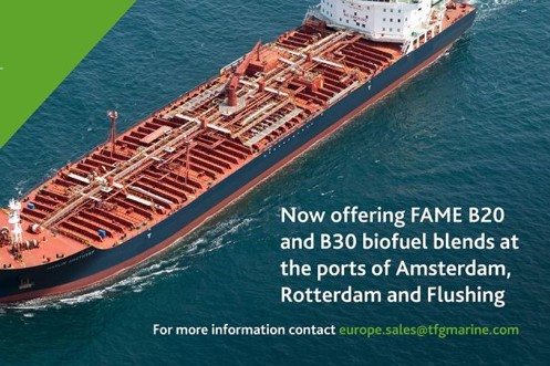TFG Marine Now Offering FAME B20 And B30 Biofuel Blends At The Ports Of Amsterdam, Rotterdam And Flushing